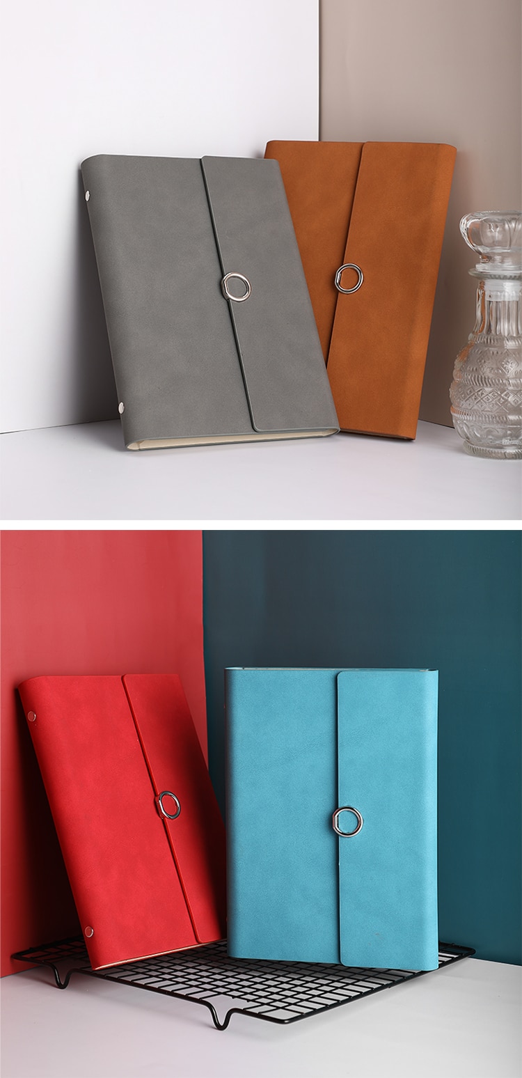 MINKYS-Cuaderno de negocios de cuero PU A5, hojas sueltas, Agenda, papel rellenable, papelería escolar creativa