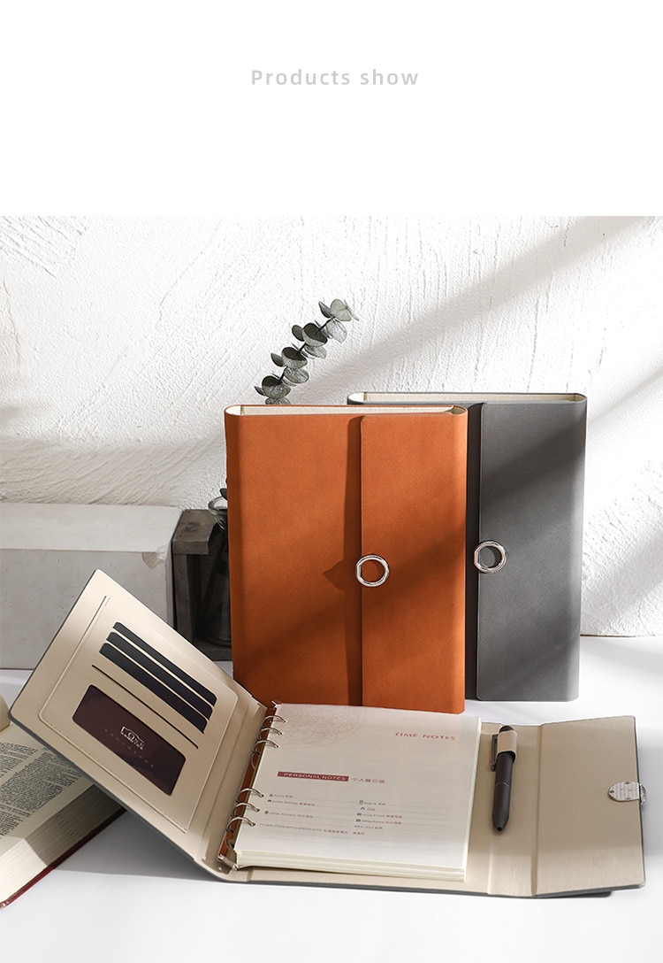 MINKYS-Cuaderno de negocios de cuero PU A5, hojas sueltas, Agenda, papel rellenable, papelería escolar creativa