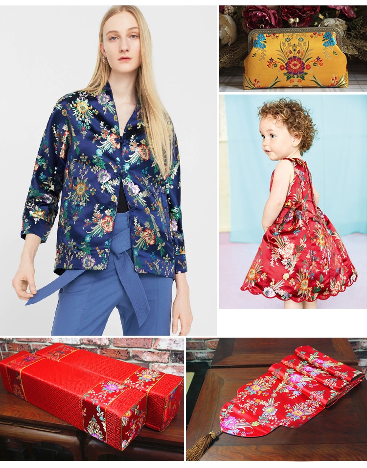 Tela Jacquard con Patrón para Costura, Textil con Brocado de Flores para Manualidades y Confección de Cheongsam y Kimono