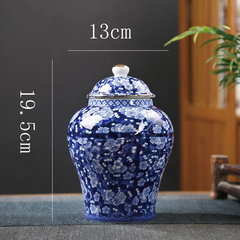 Tarro de té de porcelana azul y blanca, tarro de cerámica General para el hogar, caja sellada de dulces, jarrón de ciruela Vintage, florero para el hogar, contenedor de almacenamiento de artesanías Tarro de té de porcelana azul y blanca, tarro de cerámica General para el hogar, caja sellada de dulces, jarrón de ciruela Vintage, florero para el hogar, contenedor de almacenamiento de artesanías