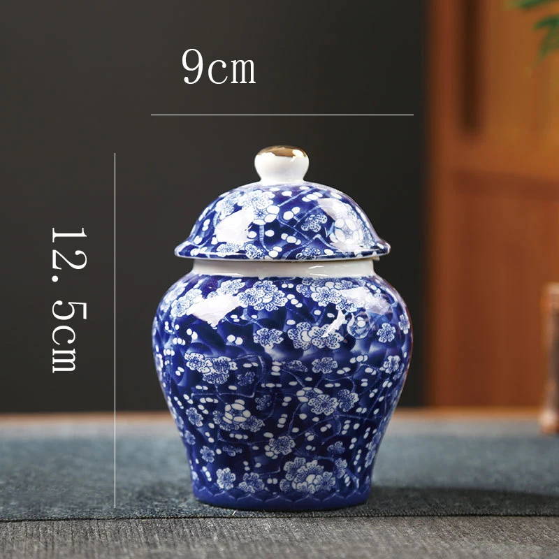 Tarro de té de porcelana azul y blanca, tarro de cerámica General para el hogar, caja sellada de dulces, jarrón de ciruela Vintage, florero para el hogar, contenedor de almacenamiento de artesanías Tarro de té de porcelana azul y blanca, tarro de cerámica General para el hogar, caja sellada de dulces, jarrón de ciruela Vintage, florero para el hogar, contenedor de almacenamiento de artesanías
